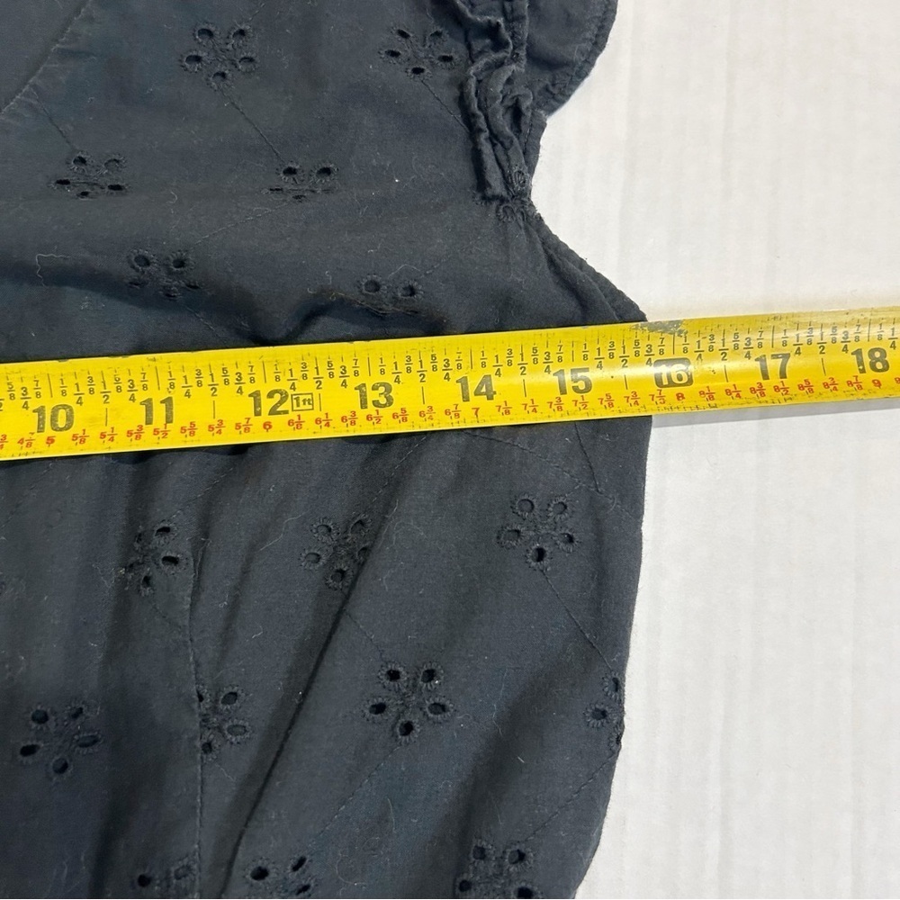 J. Crew Cotton Eyelet Midi Dress Size 2 Black Tiered Pockets Shoulder Ruffles - Picture 14 of 16
